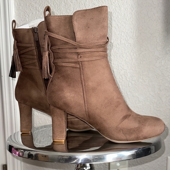 Journee Collection Brown Suede Ankle Booties - Picture 1 of 6
